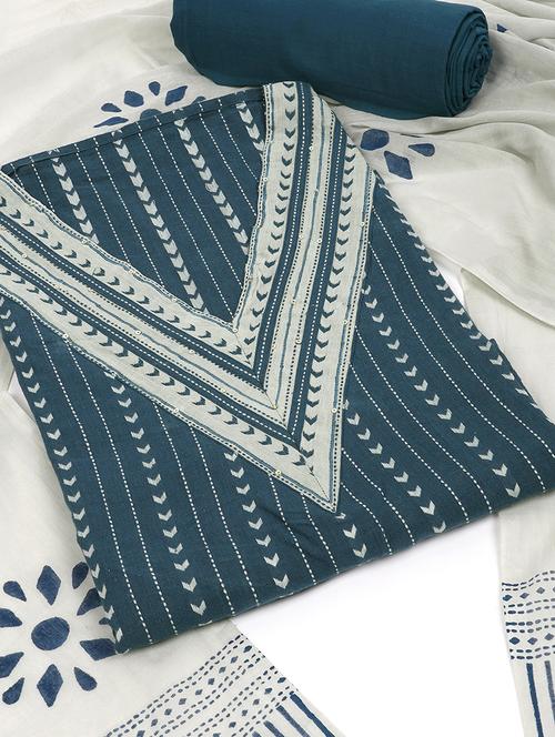 women teal geometric pattern unstitched suit - 21711794 - Very Small Image - 1