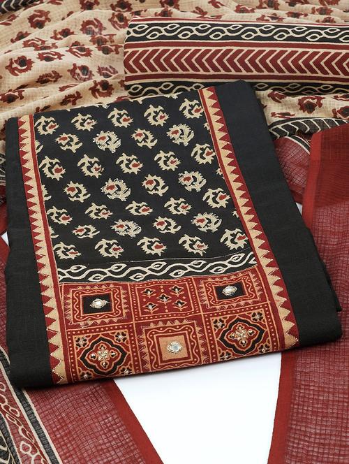 women balck block printed unstitched suit - 21711798 - Very Small Image - 1