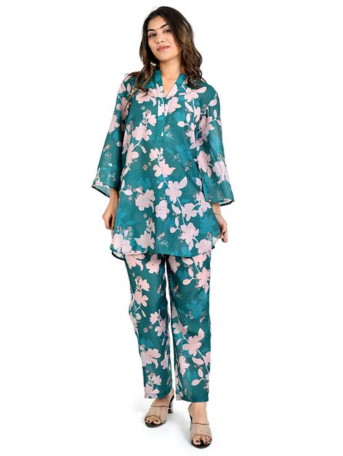 women floral printed mandarin neck co-ords set - 21711980 - Very Small Image - 1