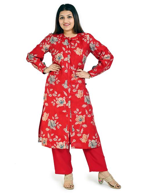 women red floral printed kurta pant set - 21712236 - Very Small Image - 1