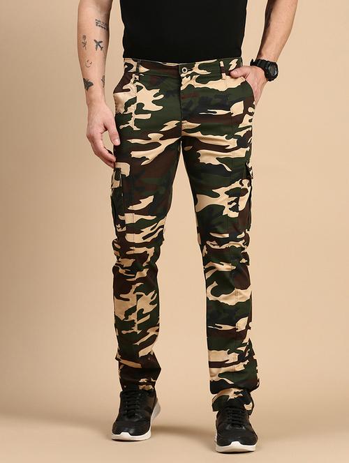 men green camouflage printed mid rise chinos  - 21712352 - Very Small Image - 1