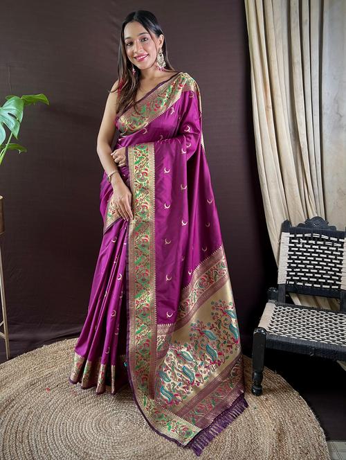 women self design paithani saree with blouse - 21712420 - Very Small Image - 1
