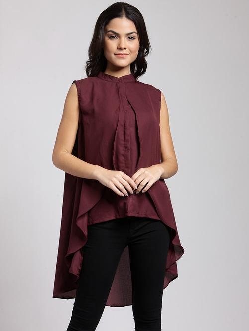women solid sleeveless high-low shirt - 21712534 - Very Small Image - 1