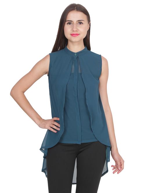 women solid sleeveless high-low shirt - 21712536 - Very Small Image - 1