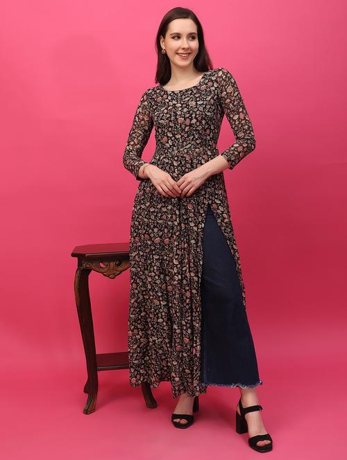 women printed long side slit tunic - 21712577 - Very Small Image - 1