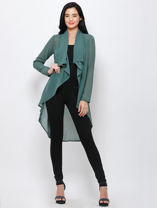women solid long sleeves asymmetric shrug - 21712620 - Very Small Image - 1