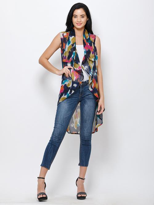 women printed sleeveless asymmetric shrug - 21712642 - Very Small Image - 1