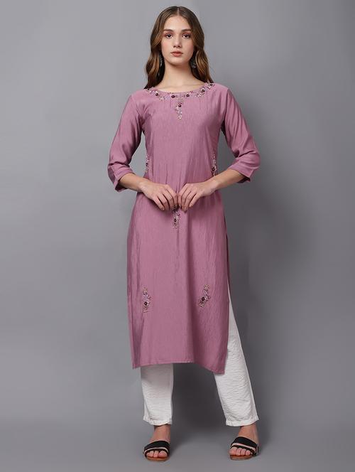 women embellished three quarter sleeve straight kurta - 21712645 - Very Small Image - 1