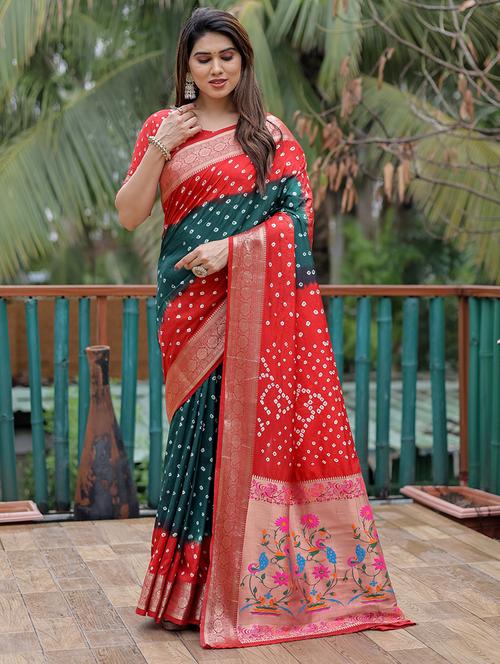 women bandhani printed saree with blouse - 21712676 - Very Small Image - 1