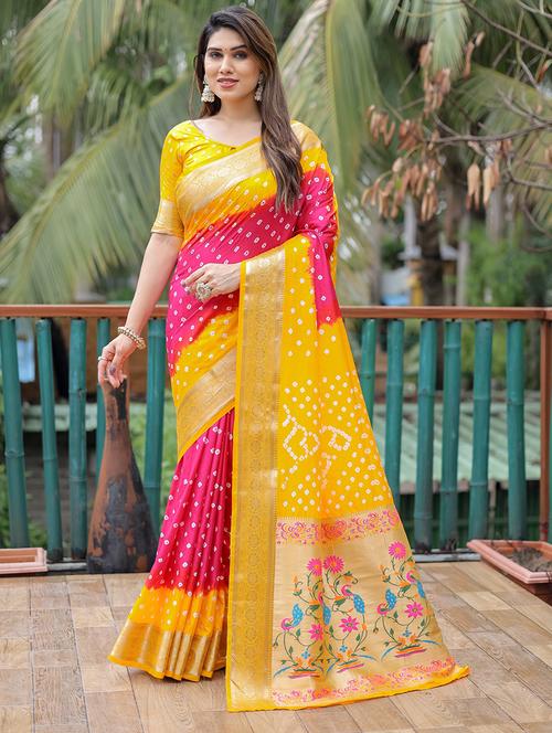 women bandhani printed saree with blouse - 21712678 - Very Small Image - 1