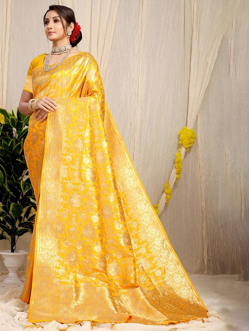 women self  design banarasi saree with blouse - 21712679 - Very Small Image - 1
