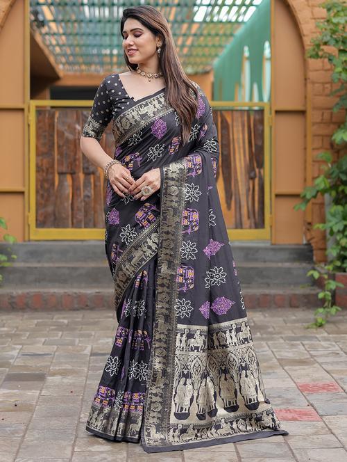 women bandhani zari bordered saree with blouse - 21712740 - Very Small Image - 1