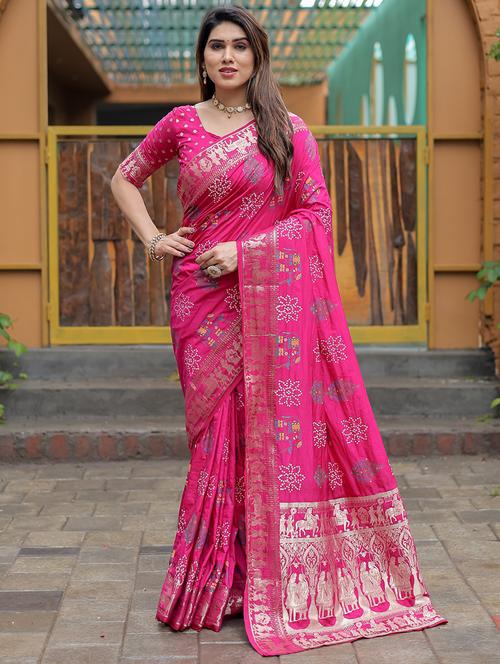 women bandhani zari bordered saree with blouse - 21712745 - Very Small Image - 1