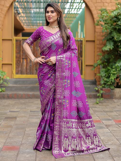women bandhani zari bordered saree with blouse - 21712748 - Very Small Image - 1