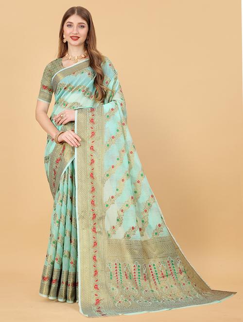 women self design zari bordered saree with blouse - 21713029 - Very Small Image - 1