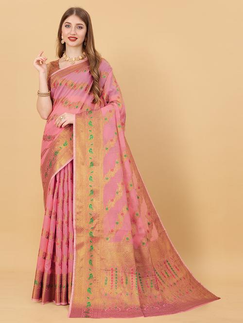 women self design zari bordered saree with blouse - 21713031 - Very Small Image - 1