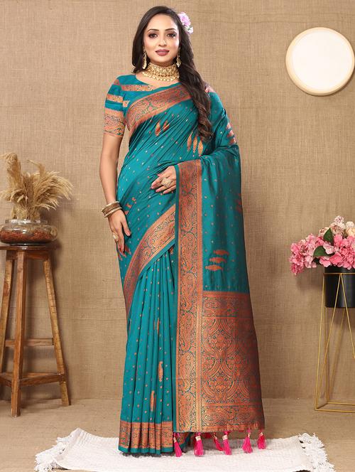 women self design banarasi saree with blouse - 21713060 - Very Small Image - 1