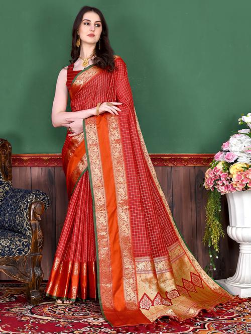 women checkered bordered saree with blouse - 21713069 - Very Small Image - 1