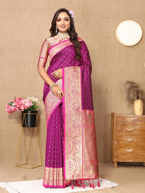 women self design banarasi saree with blouse - 21713080 - Very Small Image - 1