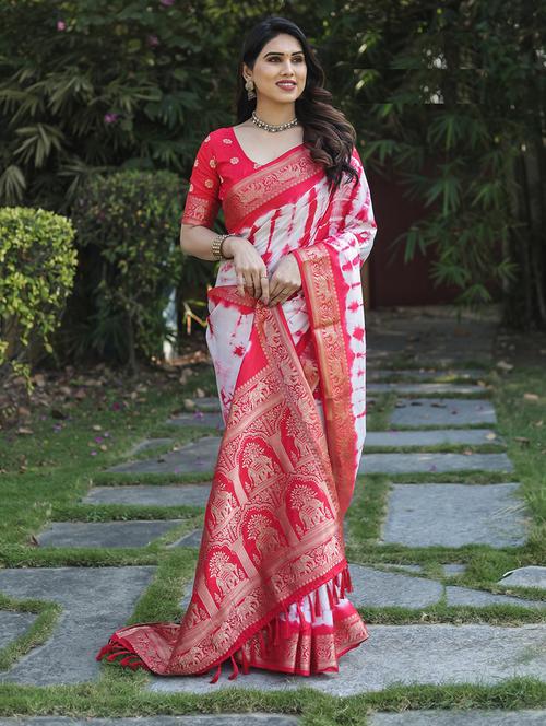 women tie & dye bordered saree with blouse - 21713280 - Very Small Image - 1