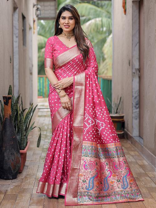 women bandhani bordered saree with blouse - 21713317 - Very Small Image - 1
