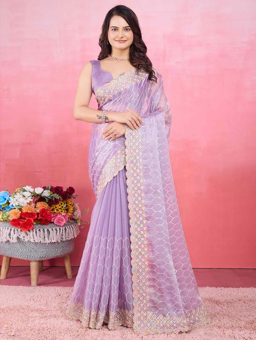 women sequin work embroidered saree with blouse - 21713573 - Very Small Image - 1