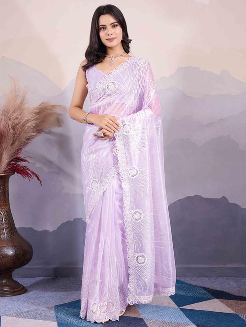 women sequin work embroidered saree with blouse - 21713593 - Very Small Image - 1
