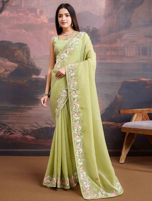 women neo mint embroidered saree with blouse - 21713600 - Very Small Image - 1