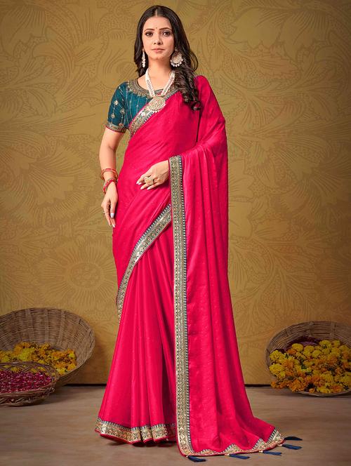 women pink embellished lace work saree with blouse - 21713616 - Very Small Image - 1