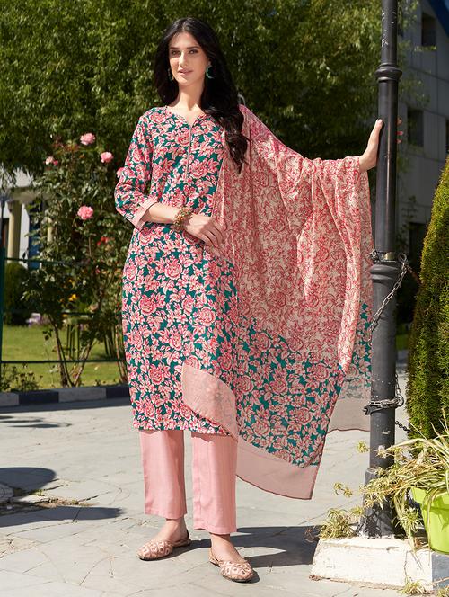 women flora printed notch neck suit set - 21713648 - Very Small Image - 1