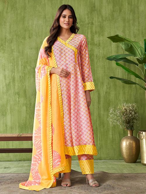 women peach long sleeve kurta pant with dupatta set - 21713667 - Very Small Image - 1