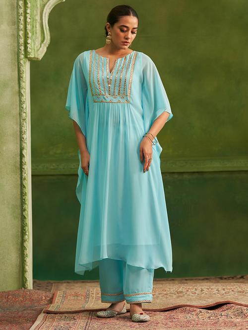 women gota detailed kaftan kurta pant set - 21713670 - Very Small Image - 1