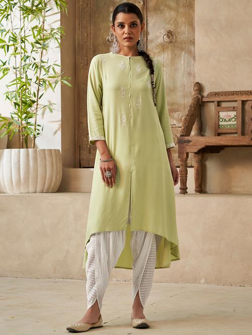 women embroidered three quarter sleeve high-low kurta - 21713672 - Very Small Image - 1