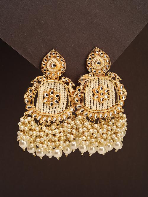 pearl beaded stone studded drop earrings - 21713746 - Very Small Image - 1