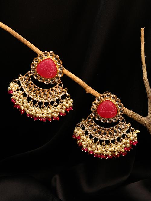 women pink and gold chandbali drop earrings - 21713749 - Very Small Image - 1