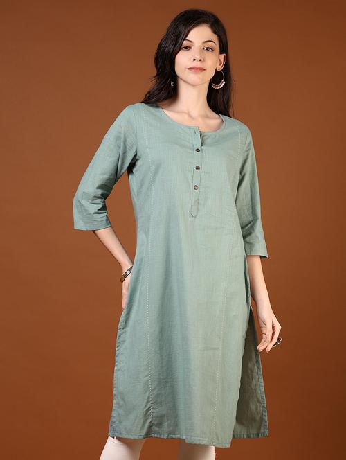 Women Three Quarter Sleeves Straight Kurta - 21713868 - Very Small Image - 1
