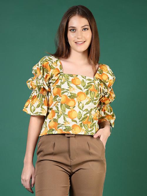 women printed puff sleeves smocked detailed top - 21713889 - Very Small Image - 1