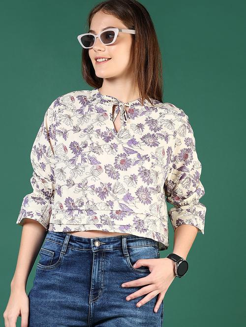 women floral printed tie up neck crop top - 21713891 - Very Small Image - 1