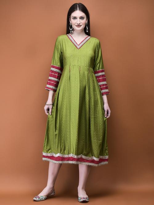 women printed v neck anarkali ethnic dress - 21714226 - Very Small Image - 1