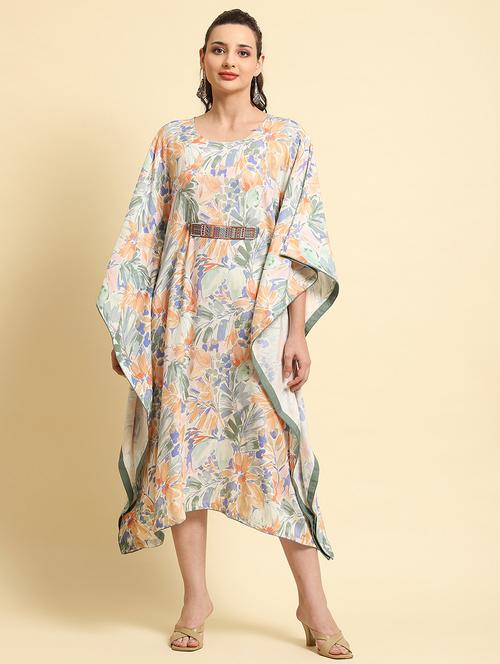women multi color printed round neck kaftan  - 21714234 - Very Small Image - 1