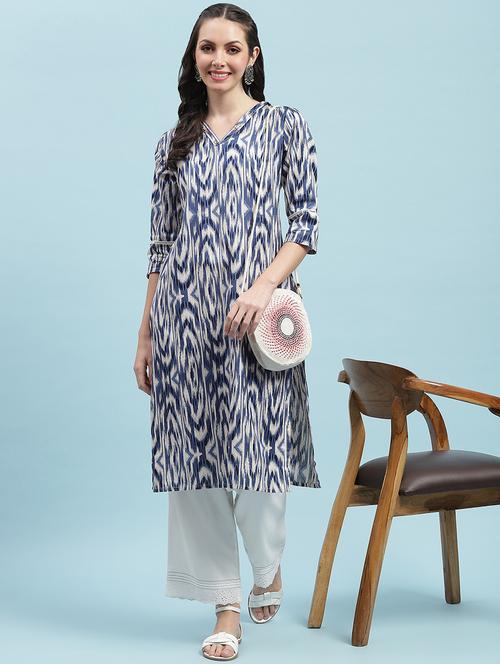 women printed three quarter sleeve straight kurta - 21714238 - Very Small Image - 1