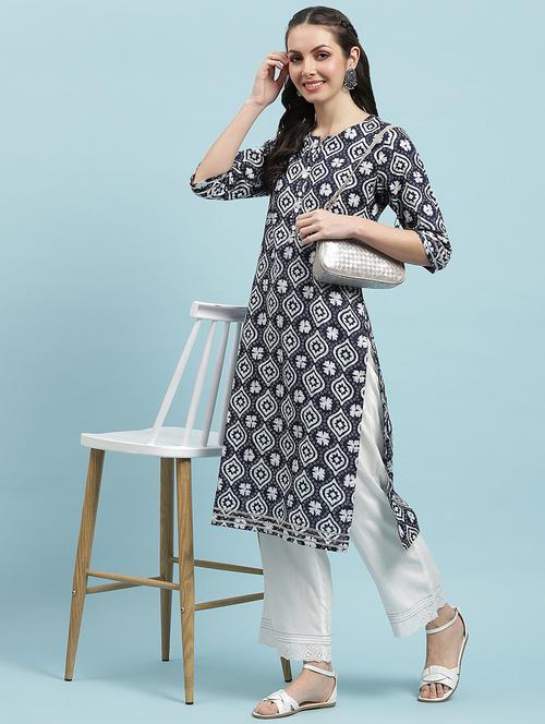 women printed three quarter sleeve straight kurta - 21714239 - Very Small Image - 1