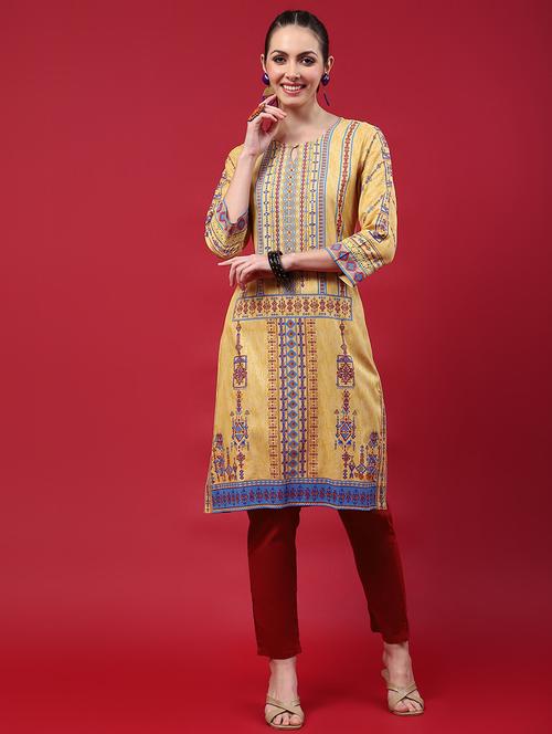 women printed three quarter sleeve straight kurta - 21714249 - Very Small Image - 1