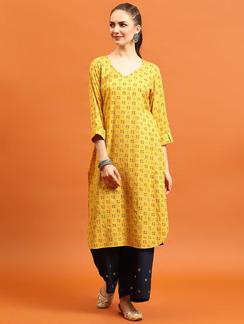 women printed three quarter sleeve straight kurta - 21714255 - Very Small Image - 1