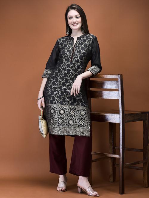 women self design mandarin neck kurta pant set - 21714267 - Very Small Image - 1