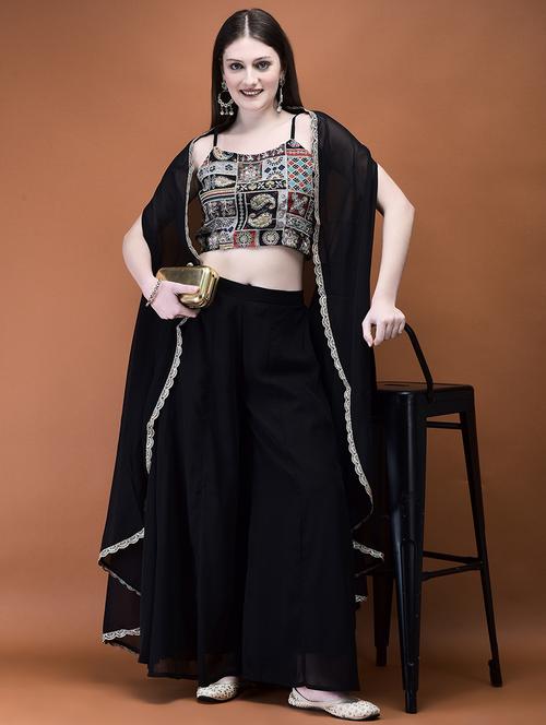 women black embroidered sleeveless fusion set - 21714268 - Very Small Image - 1