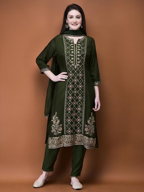 women three quarter sleeve kurta pant with dupatta set - 21714270 - Very Small Image - 1