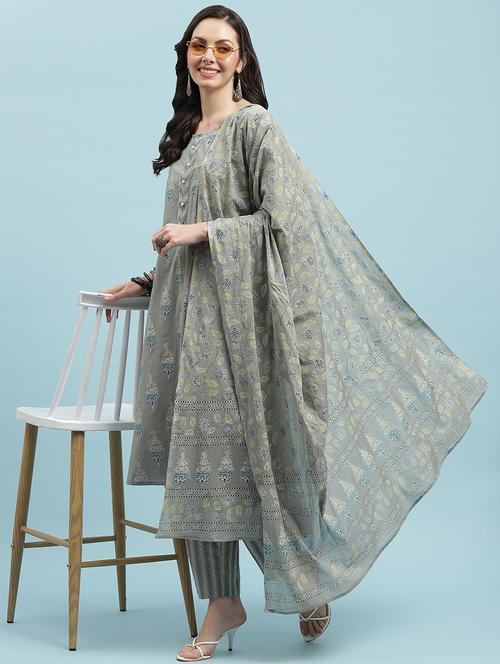women three quarter sleeve kurta pant with dupatta set - 21714296 - Very Small Image - 1