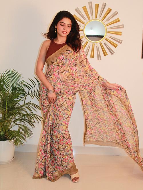 women printed bordered saree with blouse - 21714456 - Very Small Image - 1