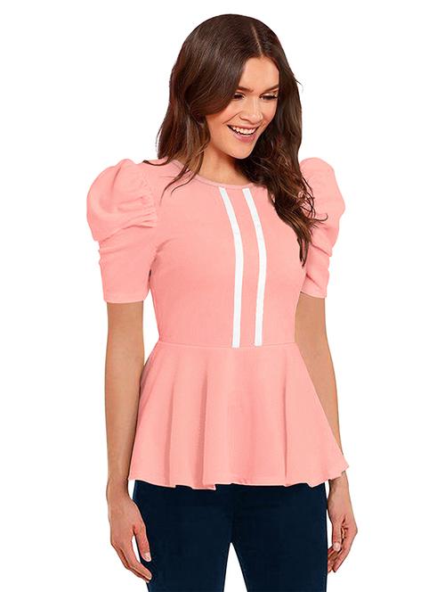 women peach solid puff sleeve a-line top - 21715042 - Very Small Image - 1